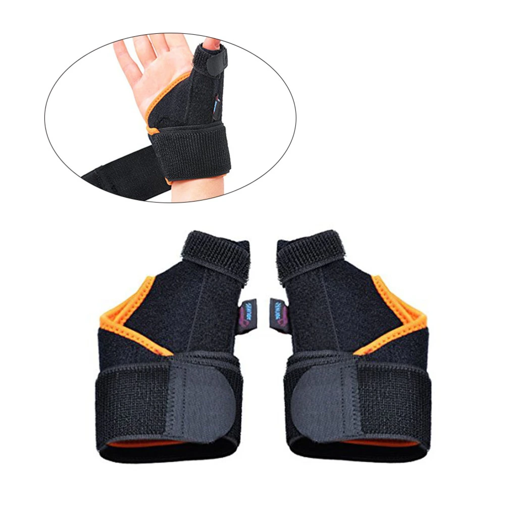 Pair of Thumb Spica Splint Support Wrist Brace Strap for Carpal Tunnel Syndrome Sprain Arthritis Pain Relief (Left + Right in Pure Black and Orange Color)