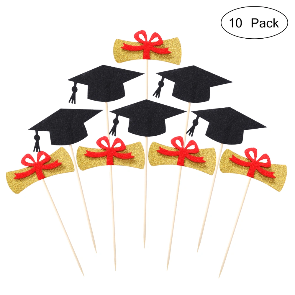 LUOEM 10pcs Graduation Cake Toppers Graduation Certificate Cake Picks Sign for Party Decoration