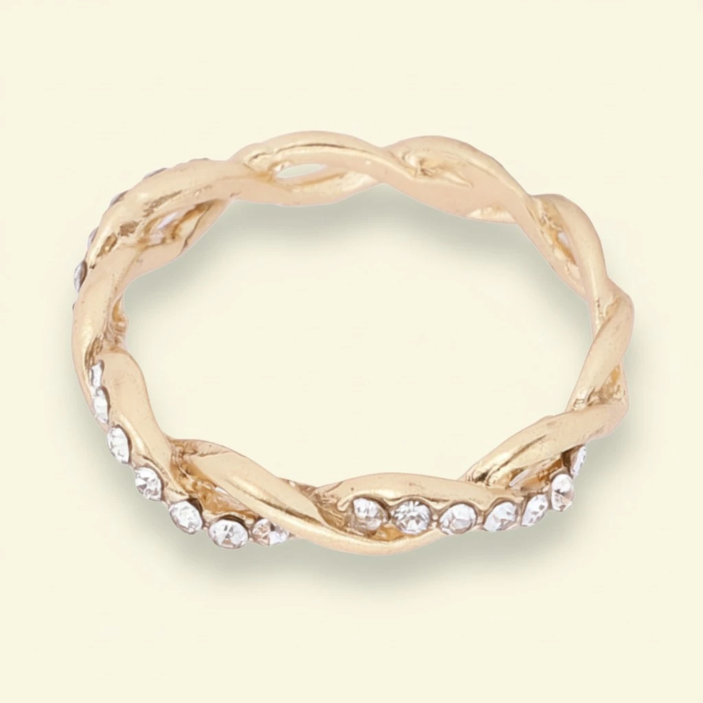 Wedding Engagement Ring Round Cut Diamond Rope Twined Vine Stacking Promise Ring for Lovers Size 10 (Gold)