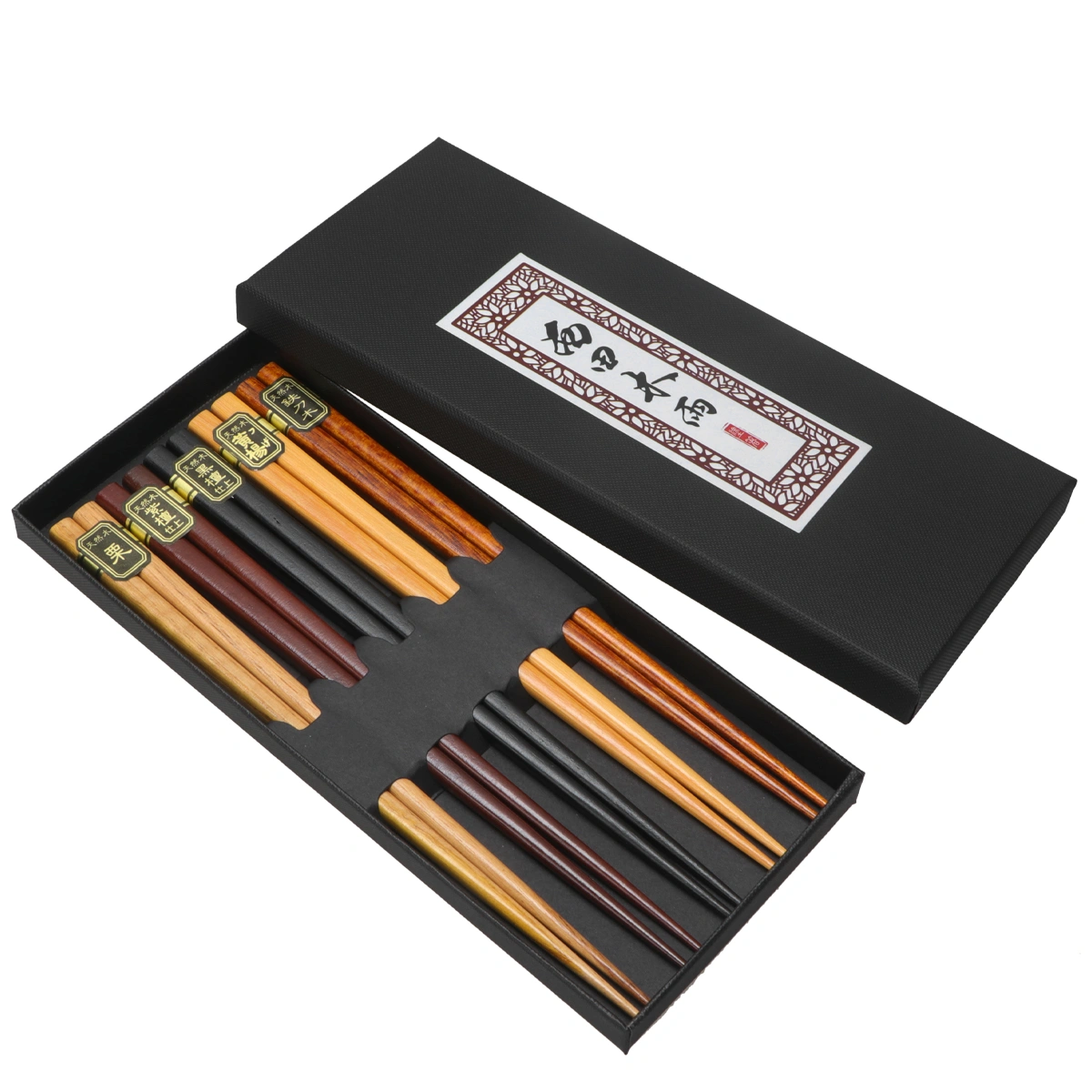 5 Pairs Japanese Style Chopsticks Non-slip Natural Wood Chopsticks Tableware for Home Restaurant (Square, Gift Set)