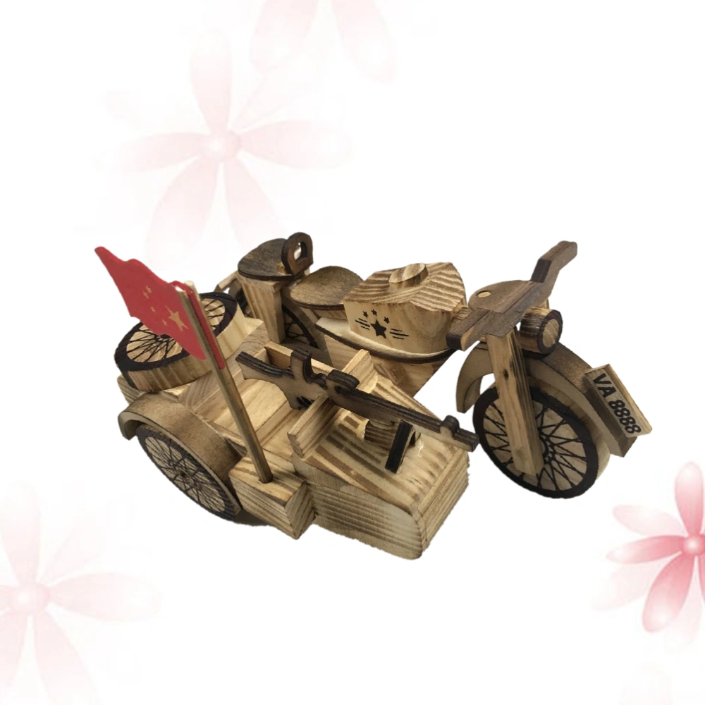 1pc Motor Tricycle Model Wooden Motor Vehicle Craft Desktop Ornament Birthday Gift for Male Female