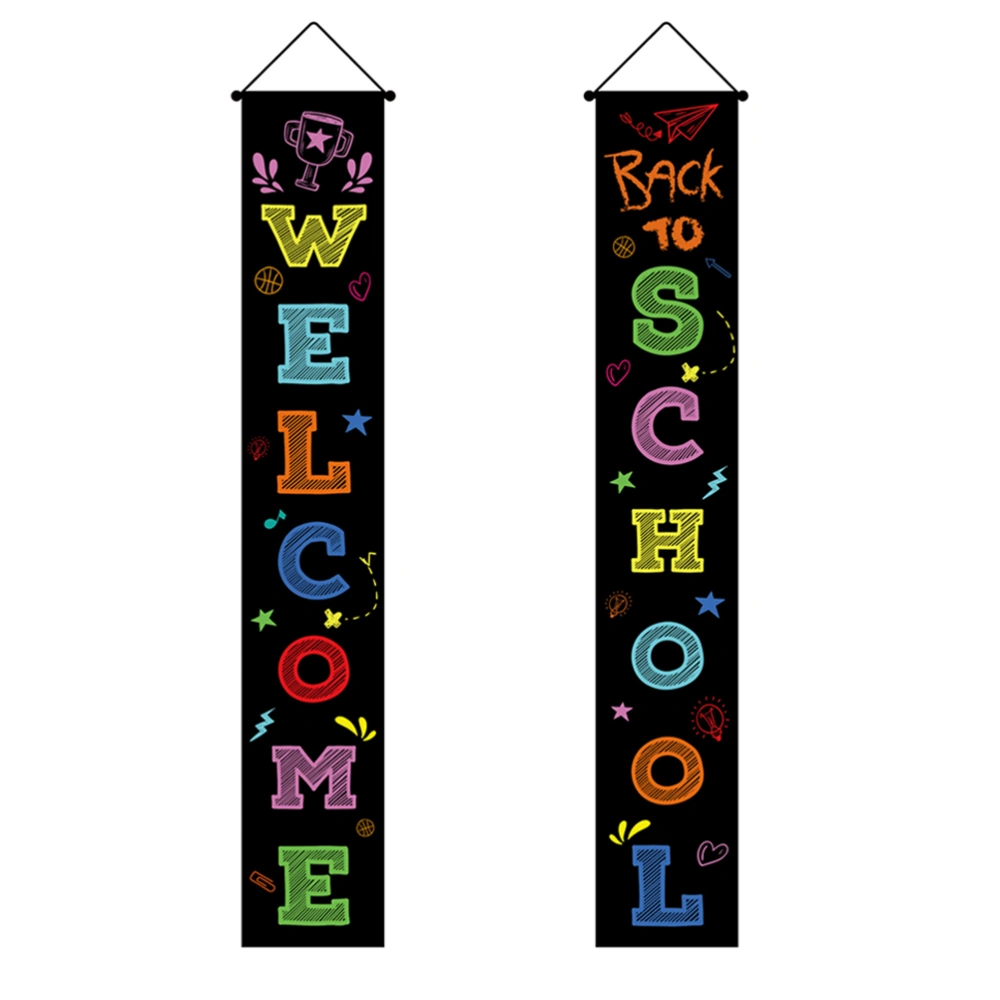 1 Pair Back To School Porch Sign Decor Door Hanging Banner Welcome Banner