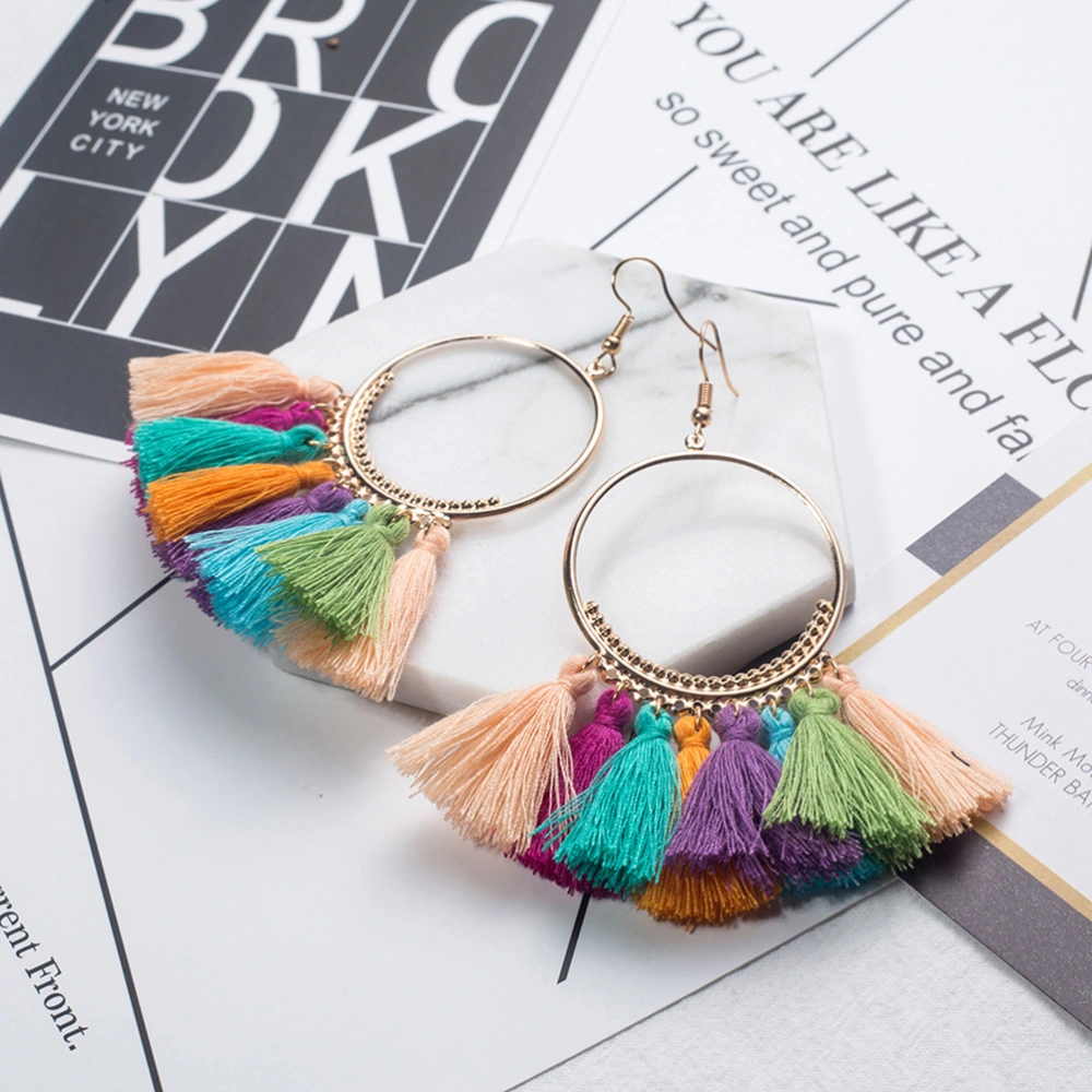 Women Hand Knitting Yarn Earrings Bohemian Tassels Earrings Western Fashion Jewelry