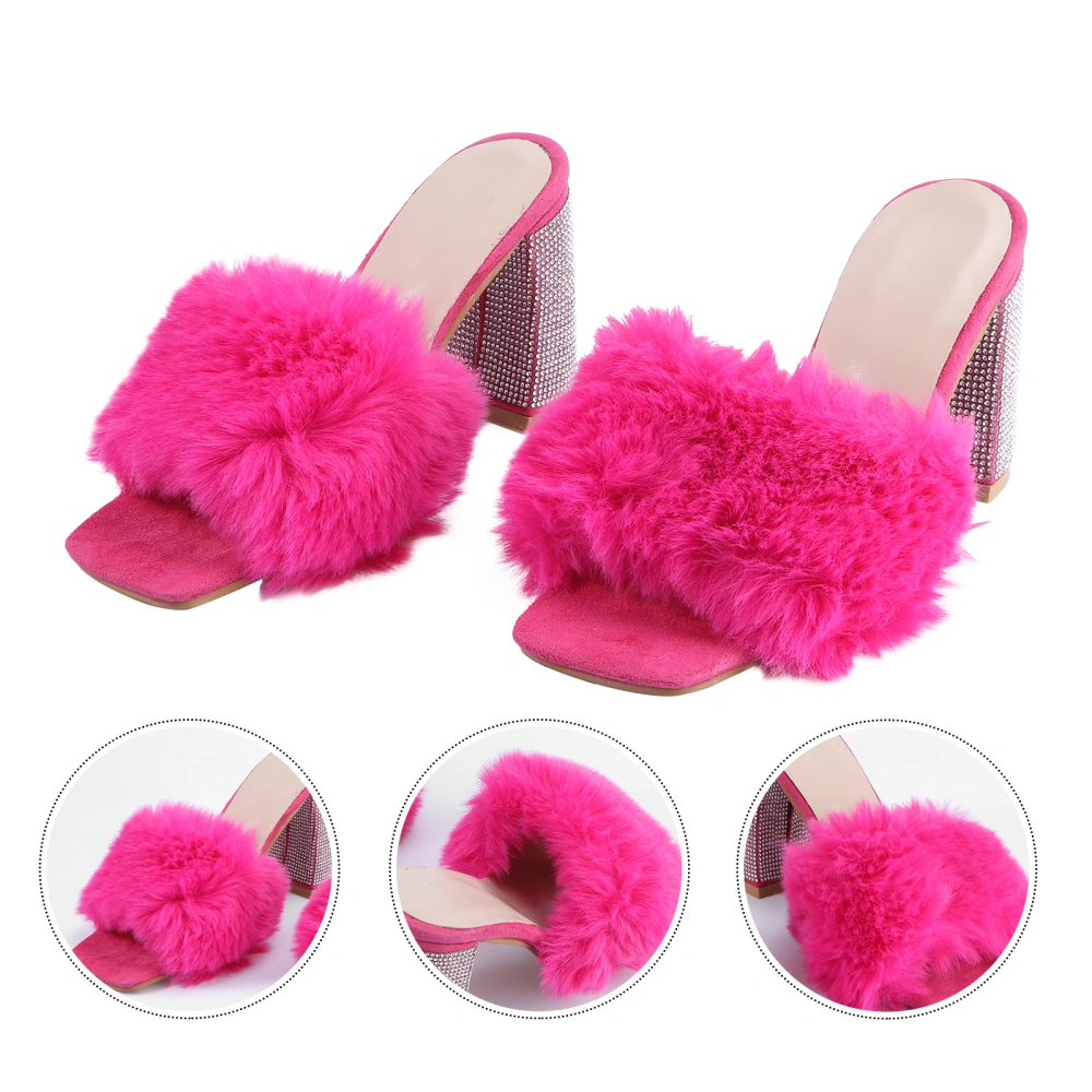 1Pair Summer Fashion Rhinestone Sandals Fluffy Creative High-heeled Slippers