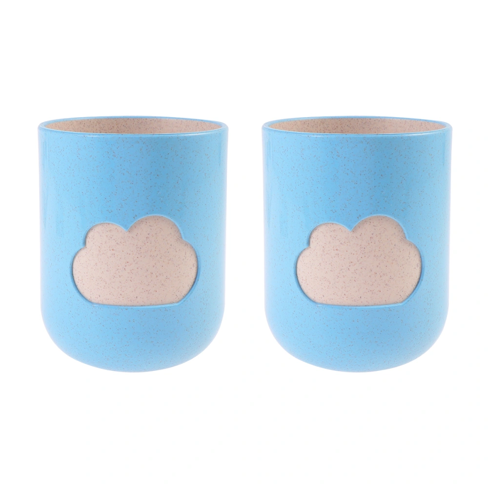 2pcs Wheat Straw Tumbler Cups Natural Environmentally Friendly PP Cloud Pattern Toothbrush Cup Bathroom Cups (Blue)