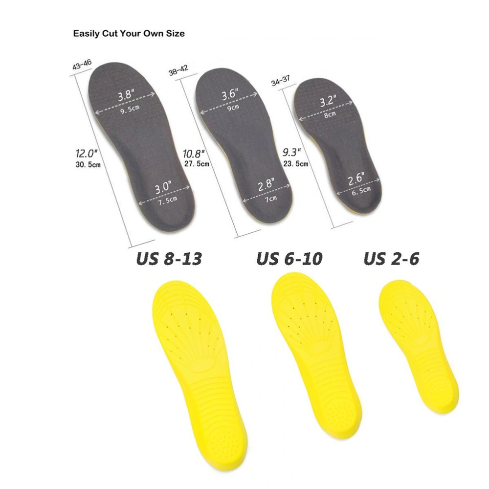 1 Pair of Men Women Memory Shoe Insole Sports Insole Orthotics Arch Pads Pain Relief Shoe Insole - Size L (Black Grey)