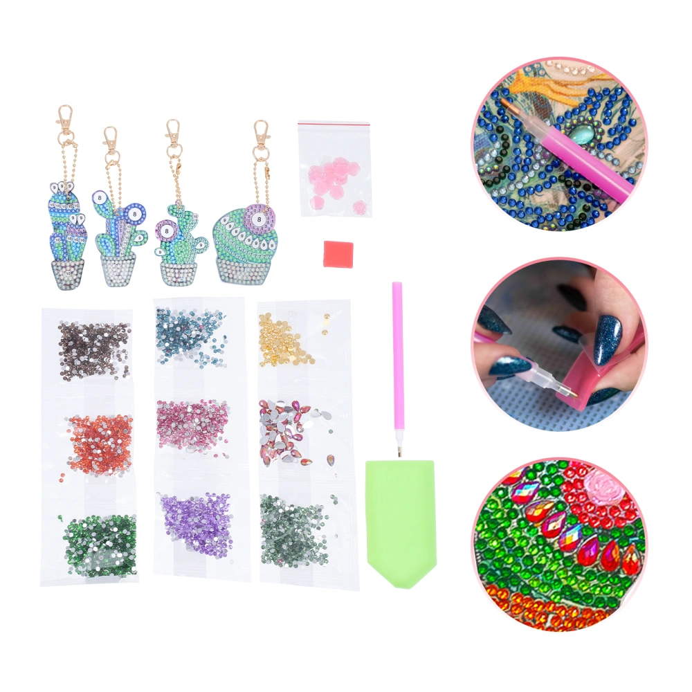 1 Set Creative Diamond Cactus Keychain Delicate Diamond Art Cactus Keychains