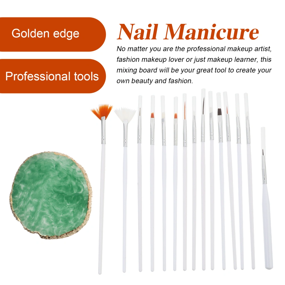 15pcs Nail Manicure Brushes with 1pc Gold Nail Polish Mixing Board