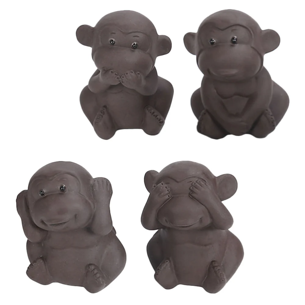 4pcs Small Crafts Small Monkey Tea Pet Ornaments Incense Ceremony Accessories