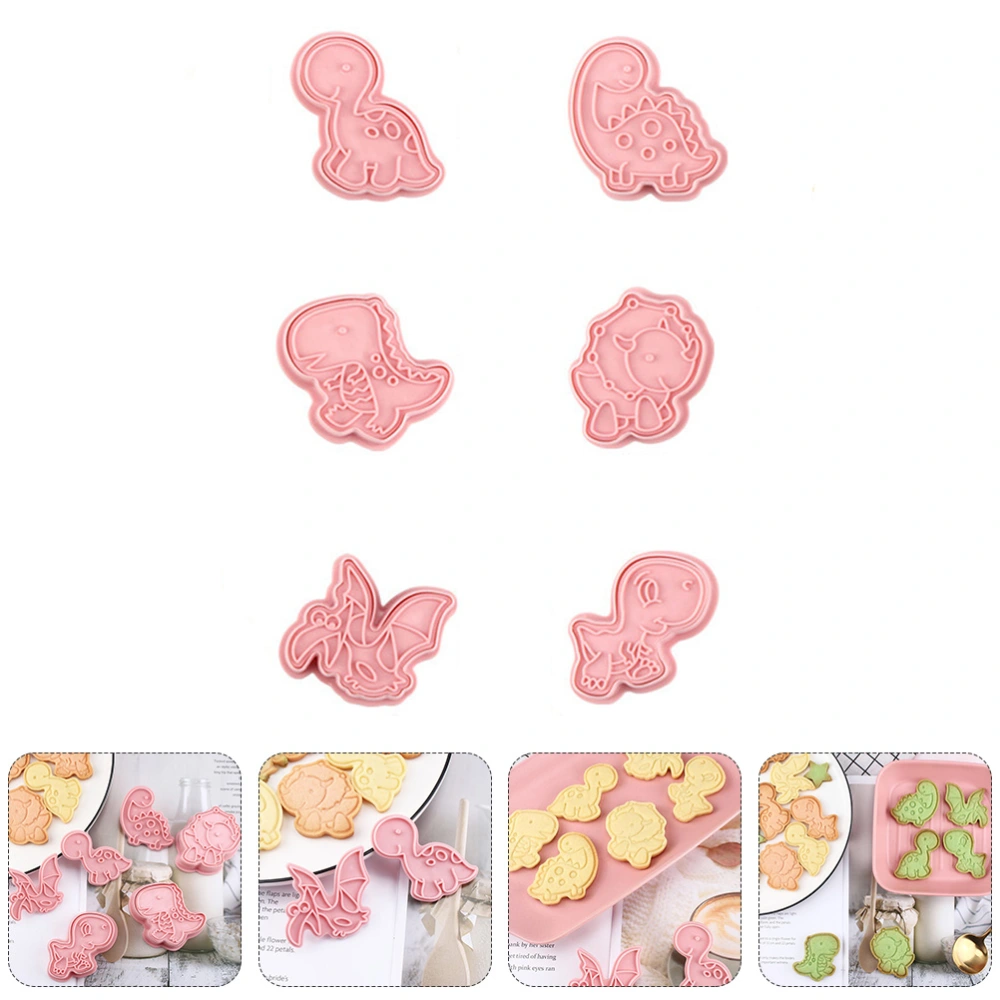 1 Set 6Pcs 3D Dinosaur Cookie Molds Practical Plastic Biscuits Cutters (Pink)