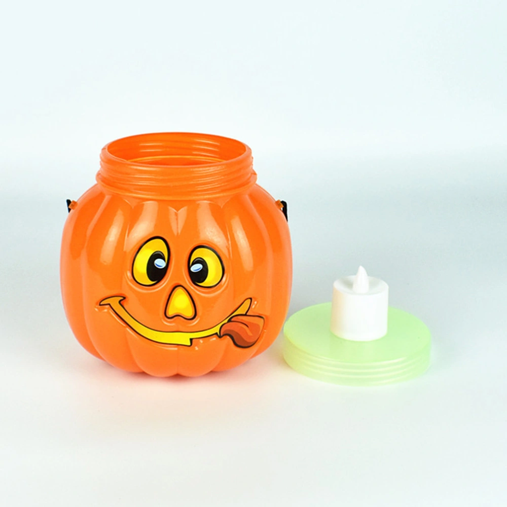 Creative Halloween Glowing Pumpkin Bucket Portable Pumpkin Lamp Horror Pumpkin Decoration Prop with Electronic Candle (Orange)