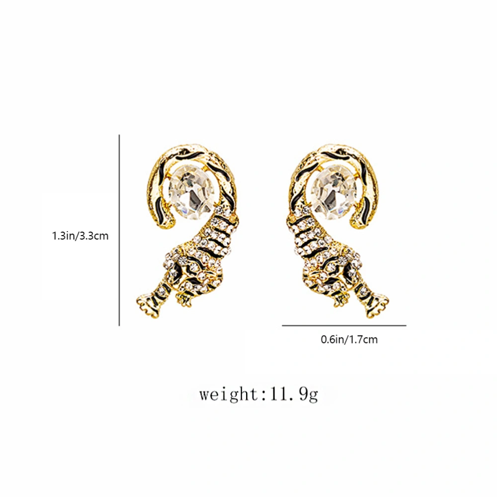 1 Pair Tiger Ear Studs Rhinestone Earrings Women Earrings Chic Ear Jewelries