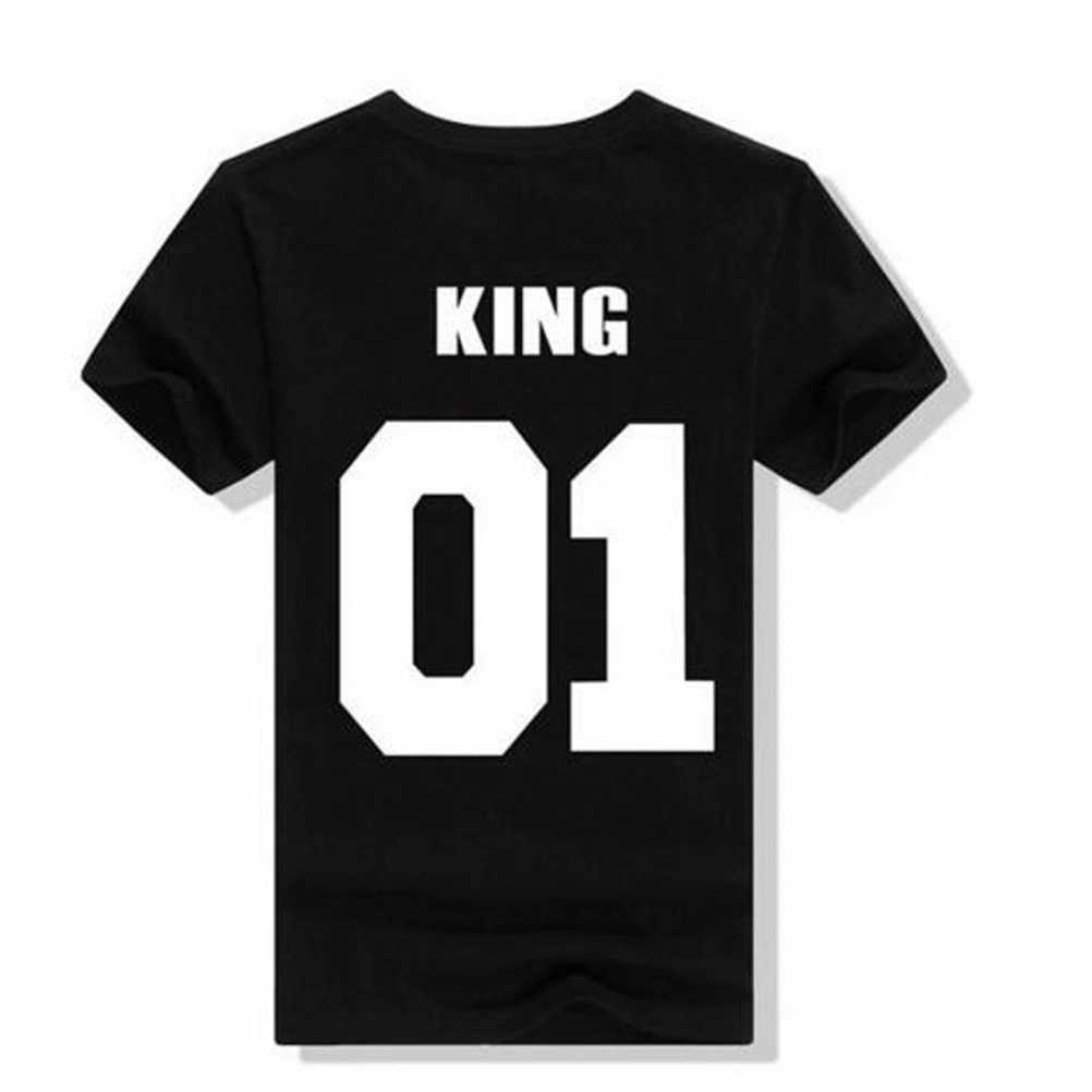 King Letter Couple Matching T-shirts Casual Cotton Tees Valentine's Day Gift - Size L (Black)