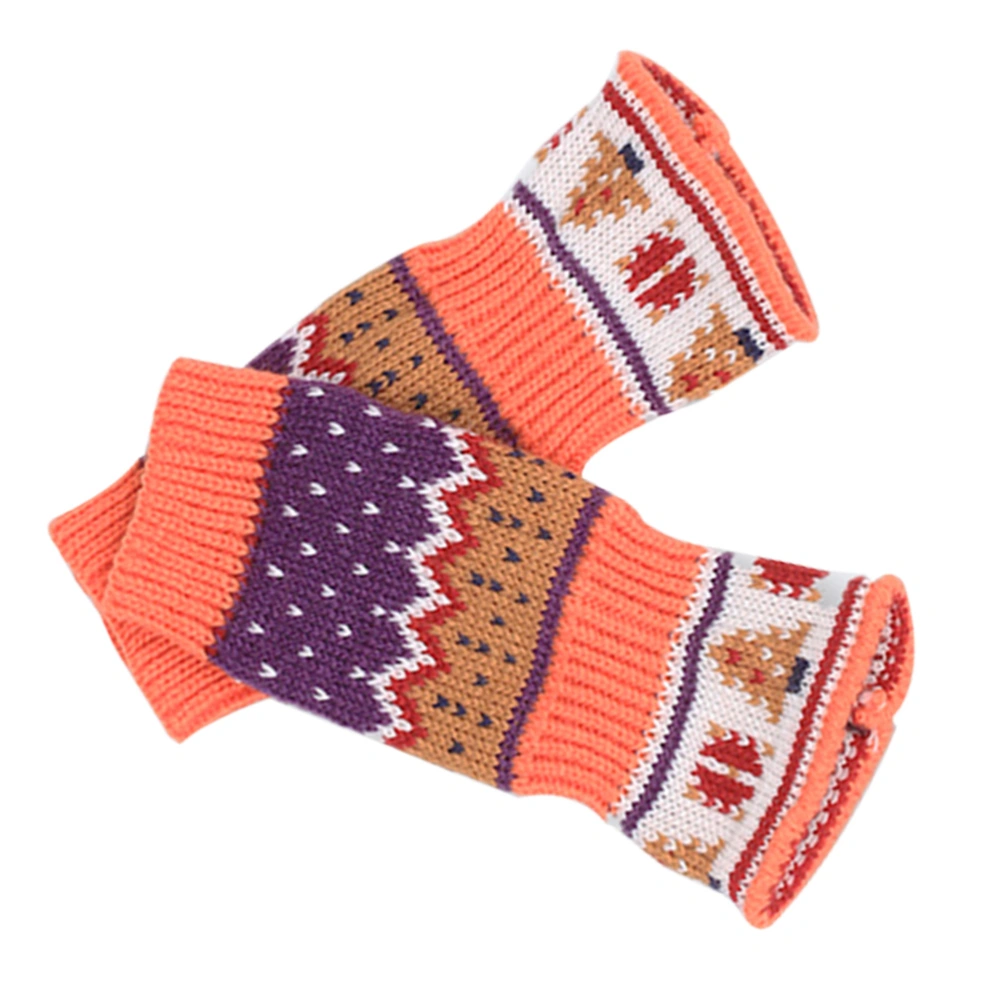 Women's Winter Warm Knitted Crochet Gloves Christmas Tree Pattern Long Fingerless Arm Warmers Gloves Mittens with Thumb Hole (Orange)