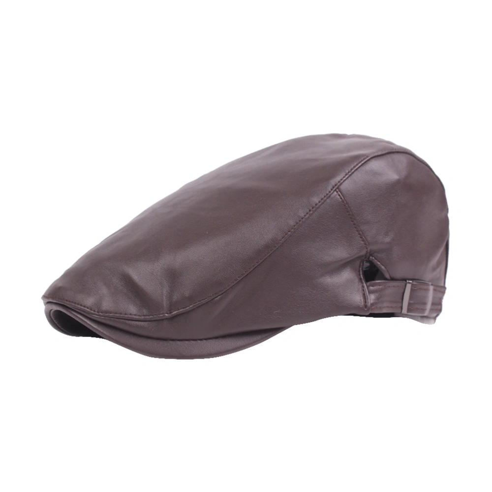 Leather Berets Men's Leather Middle-aged Winter Leather Forward Adjustable Women Warm Leather (Brown)