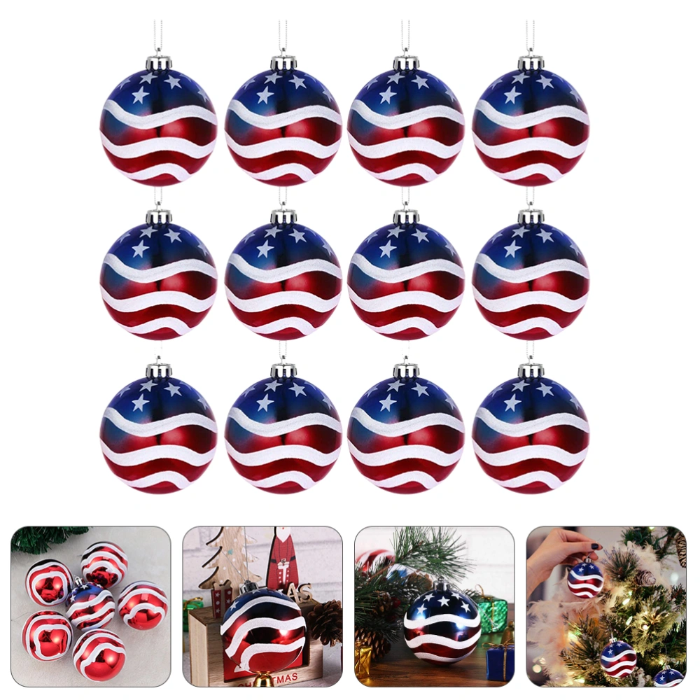 1 Set 12Pcs 6cm Hanging Balls Independence Day Party Ball Ornaments (Red Blue)