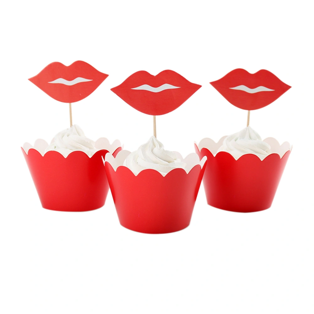 12pcs Lip Cupcake Toppers Wrapper Kit For Valentine's Day Party Cake Decoration Christmas Ornament