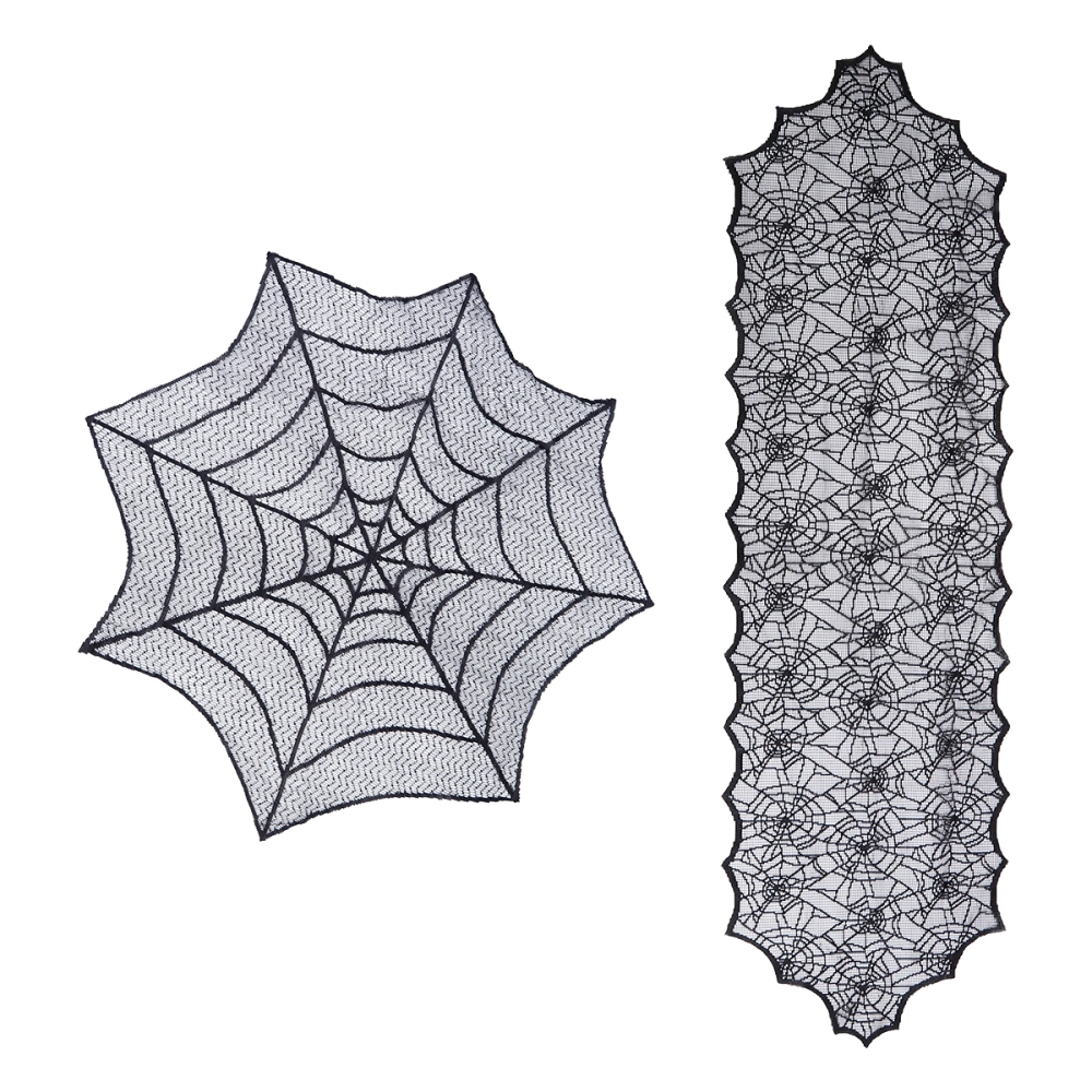 2pcs Halloween Flag Tablecloth Set 2 Pieces Spider Web Table Cloths (Black)