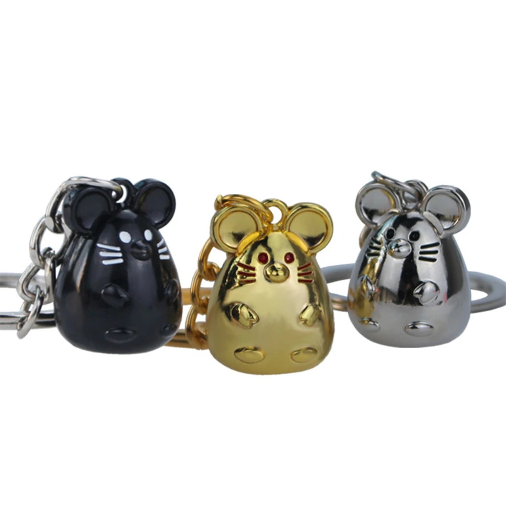 3pcs Rat Design Keychain Animal Themed Hanging Keyring Decorative Key Holder Gift Souvenir Hanging Ornament (Gloden)