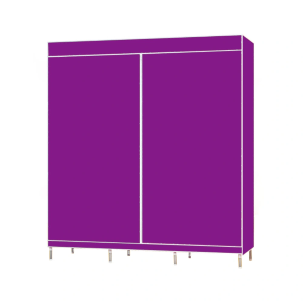 Practical Non-woven Fabric Wardrobe Foldable Closet Dustproof Storage Organizer for School Students Dormitory (Purple)