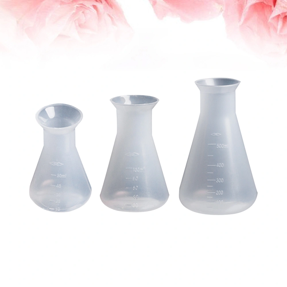 3pcs Plastic Flask Conical Flask for Laboratory Students Kids Educational Learning Toys(50ml+100ml+500ml)