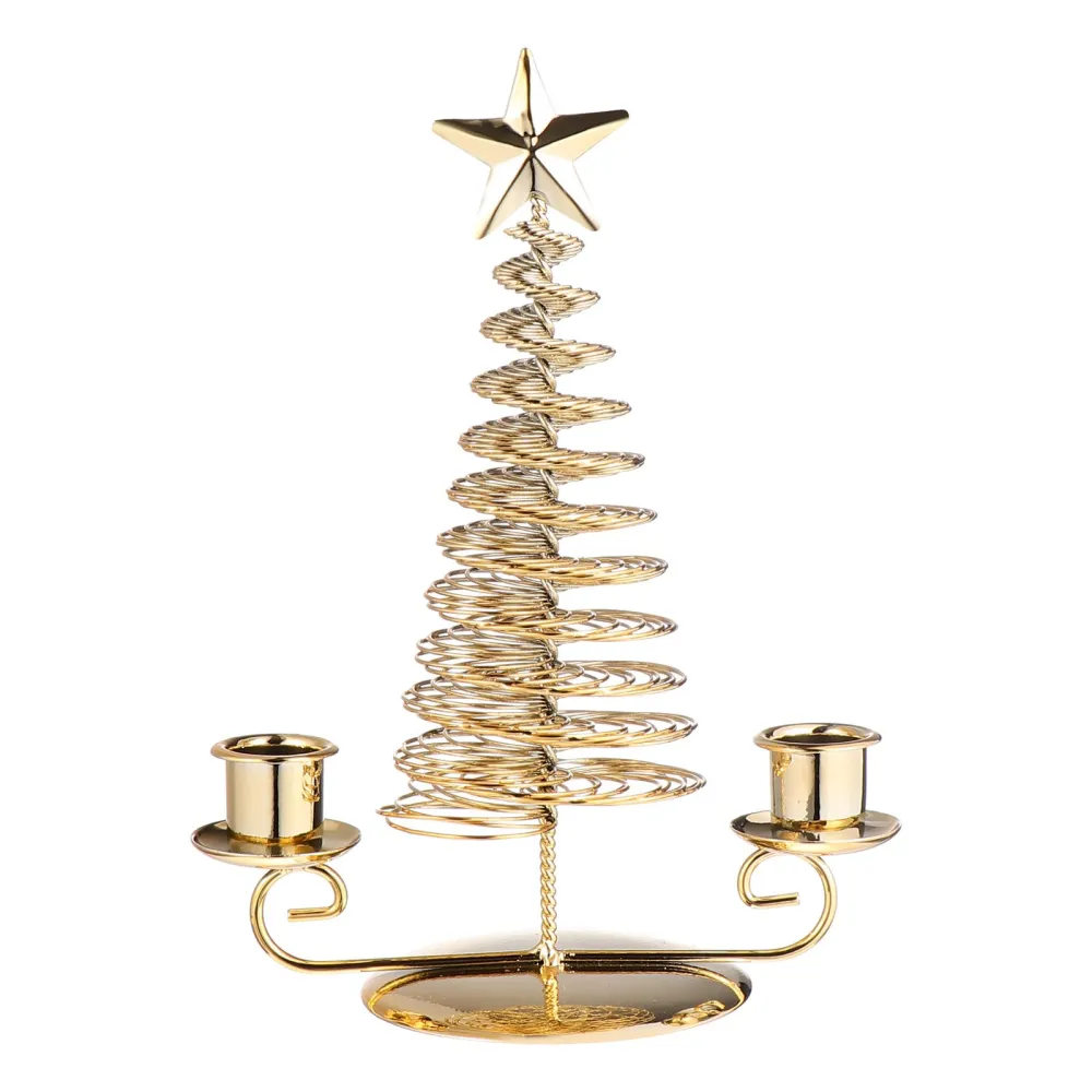 Double-head Christmas Tree Candlestick Metal Candle Holder Desktop Adornment