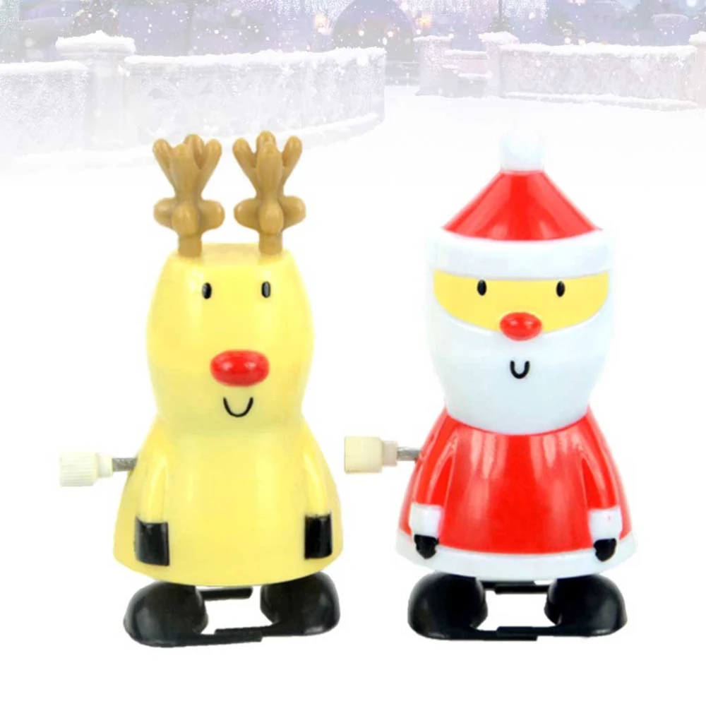 2pcs Santa Claus Clockwork Wind Up Toys Fun Cartoon Educational Toys Party Favors Great Gift for Kids (Fawn + Santa Claus)