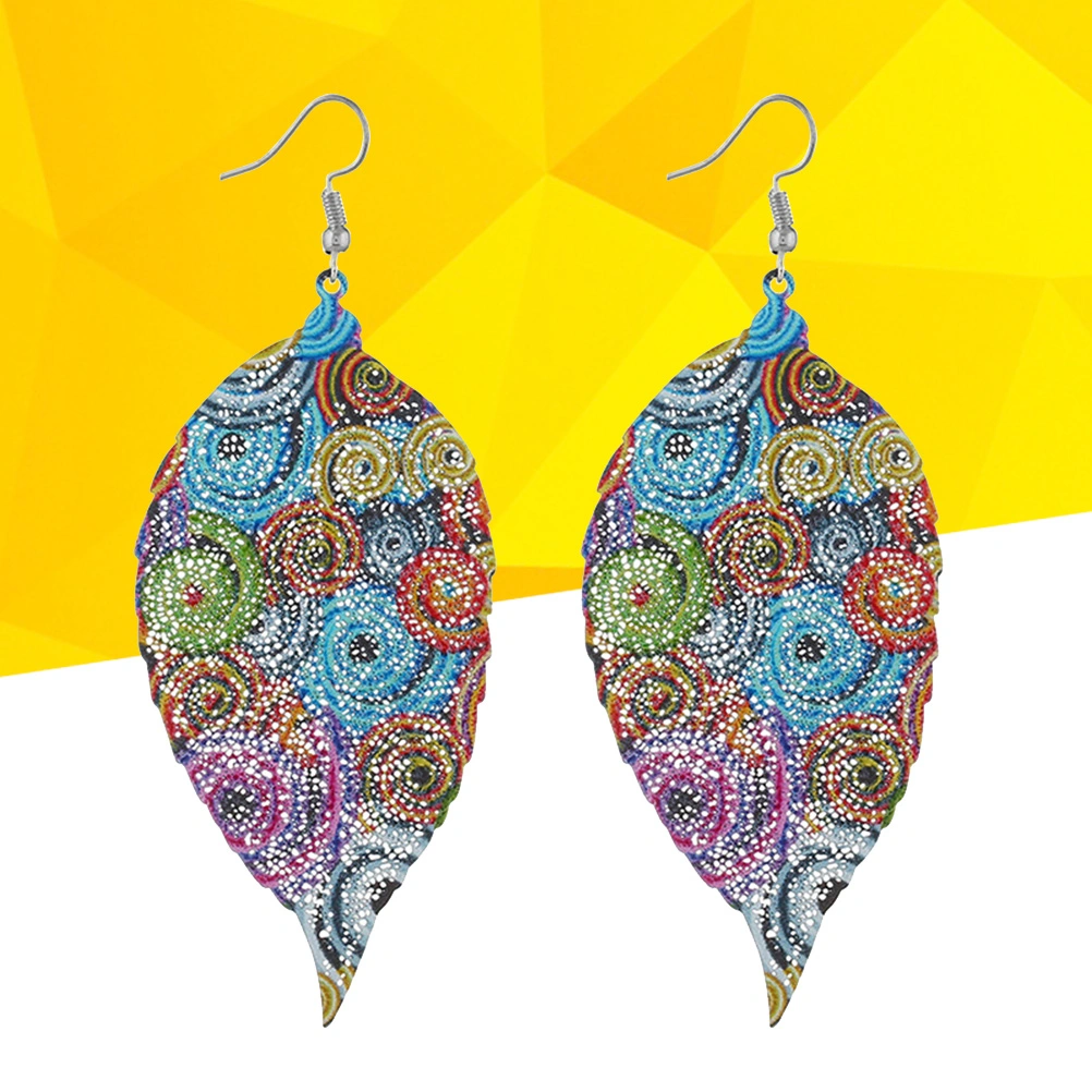 Exaggerated Earrings Chic Color Painting Leaf Stud Earrings Dangle Ear Stud Women Jewellery Gift (Lake Blue)