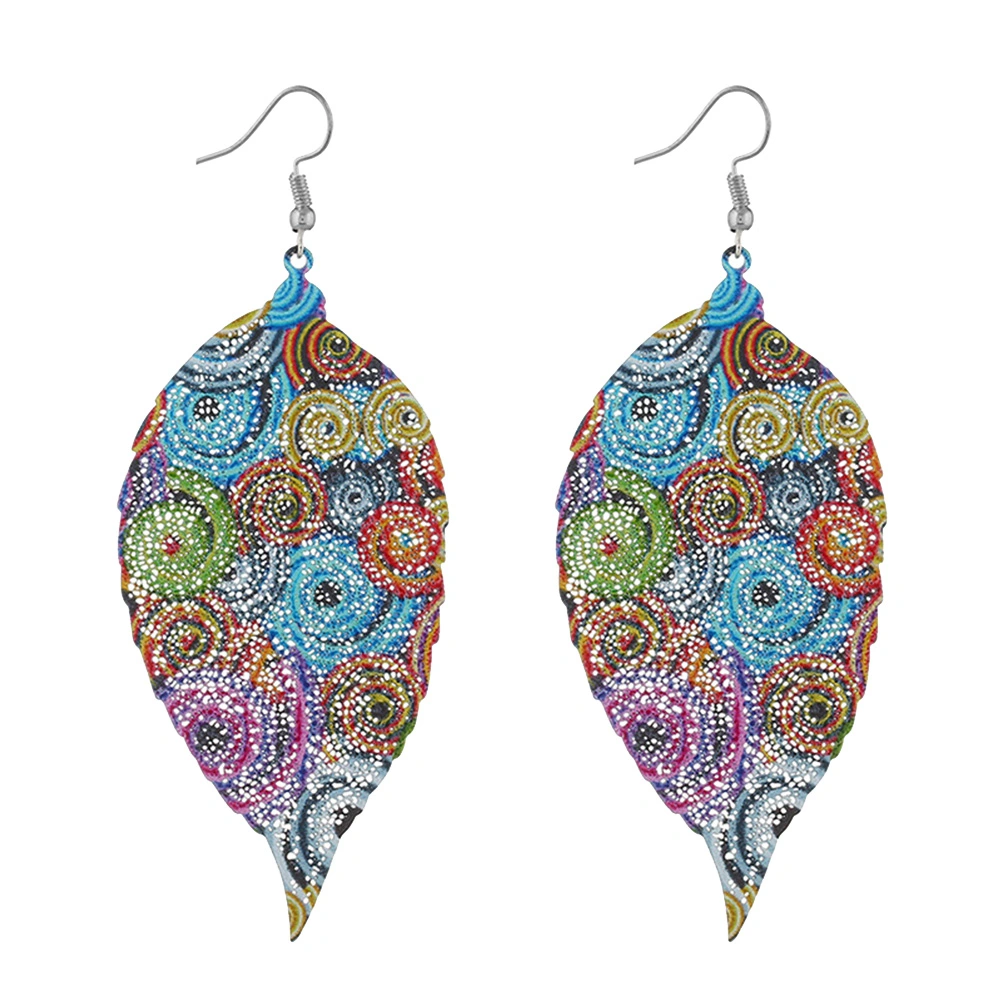 Exaggerated Earrings Chic Color Painting Leaf Stud Earrings Dangle Ear Stud Women Jewellery Gift (Lake Blue)