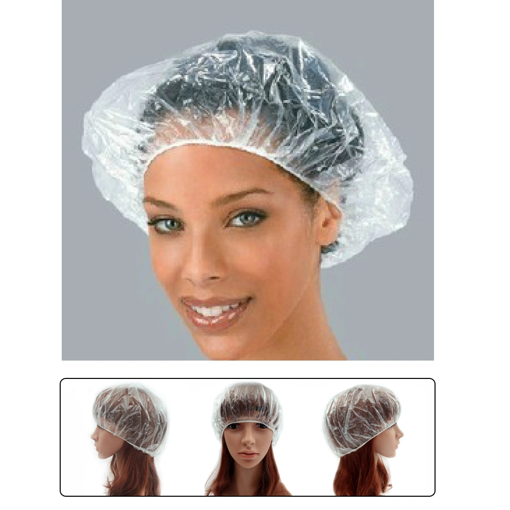 100pcs Disposable One-off Clear Shower Hair Caps Elastic Bathing Caps for Spa Salon