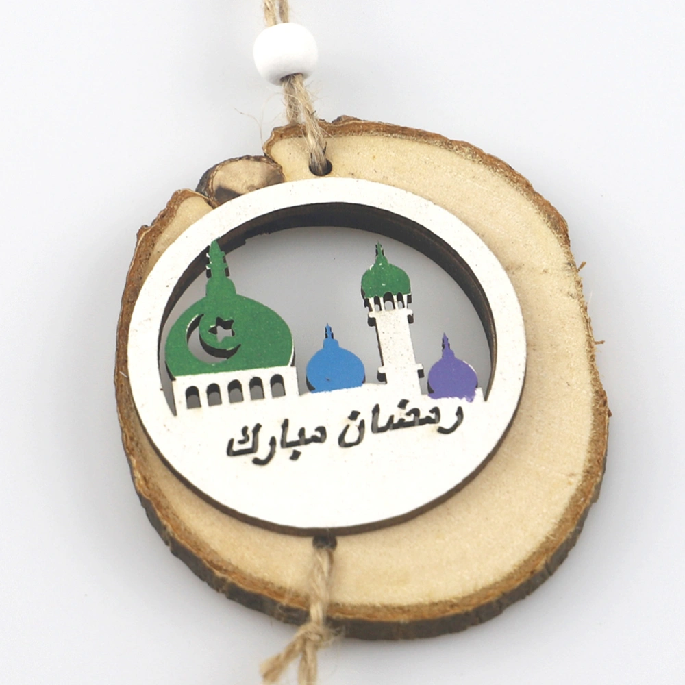 Castle Design Pendant Islamic Eid Pendant Corban Festival Pendant Natural Wood Decoration for Home Party