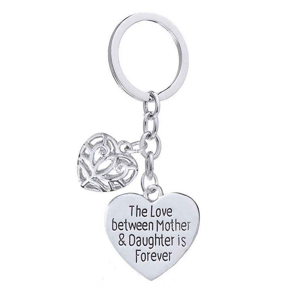 Mothers Day Gift Keychains Letter Printing Key Holder Heart Pendant Stainless Steel Key Rings Craft Ornaments 
