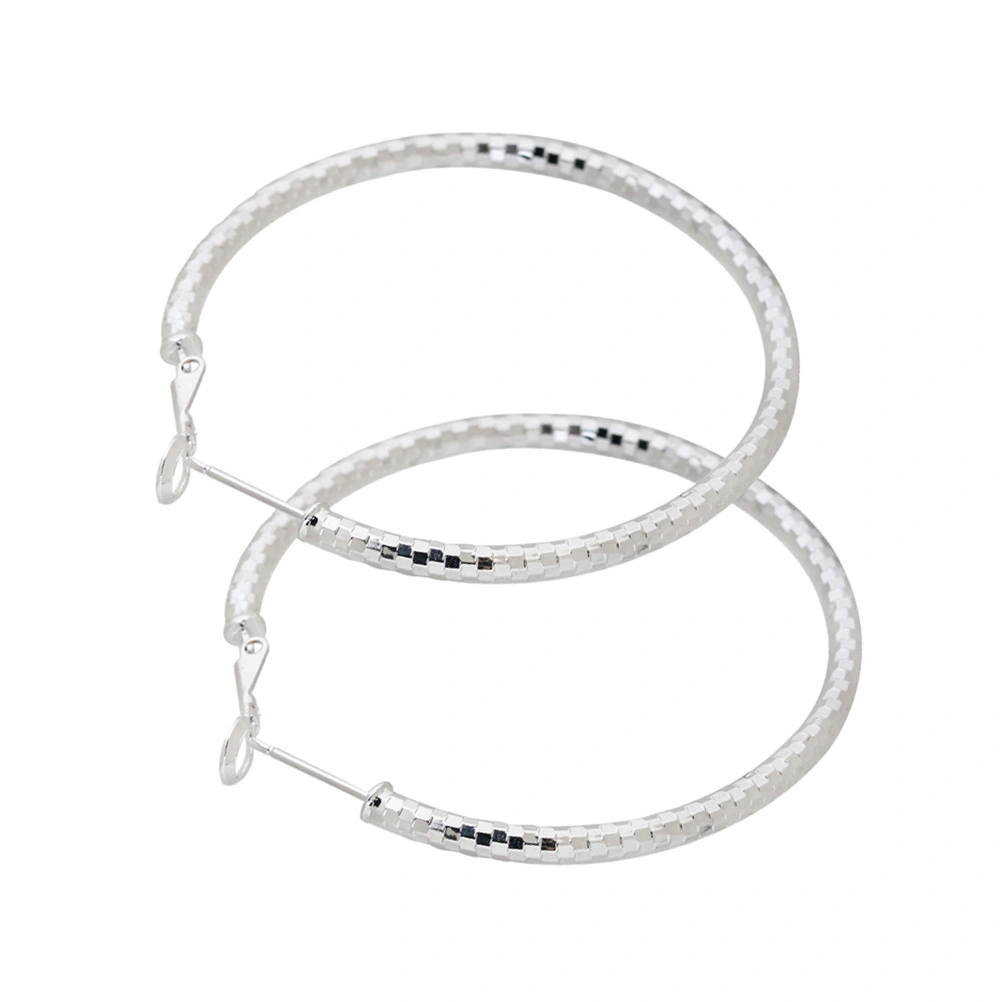 1 Pair Women Zircon Earrings Simple Stylish Big Circle Ear Rings Jewelry Decor Gift for Girl Lady (Silver)