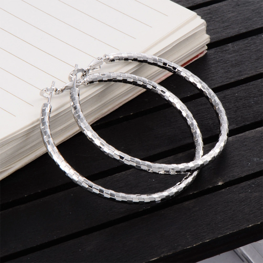 1 Pair Women Zircon Earrings Simple Stylish Big Circle Ear Rings Jewelry Decor Gift for Girl Lady (Silver)