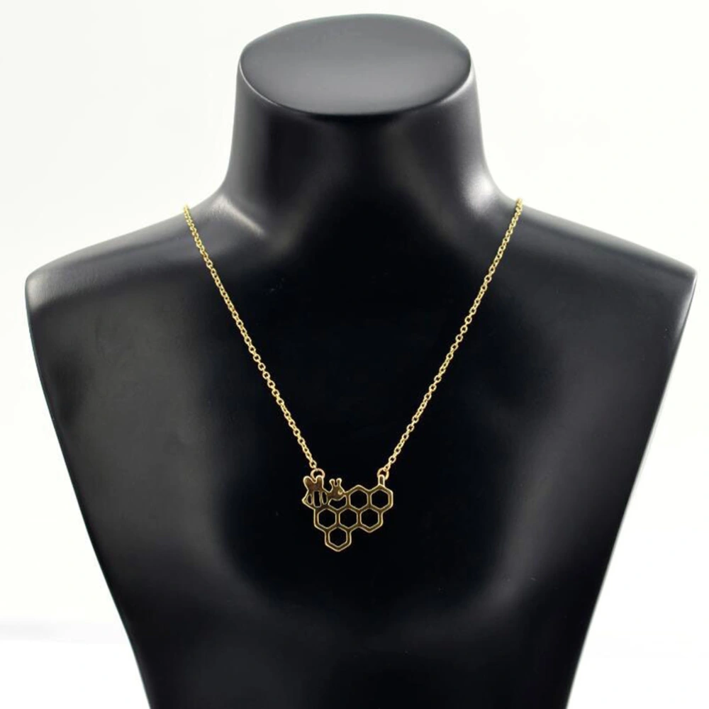 10pcs Creative Hexagon Necklace Alloy Necklace Honeycomb Pendant Bee Choker Jewelry Gift Ornaments for Woman(5pcs Gold and 5pcs Silver)