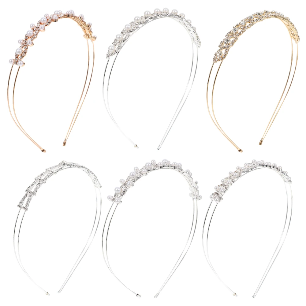 6Pcs Beautiful Girl Pearl Rhinestone Hairbands Girl Headdress Alloy Hairbands