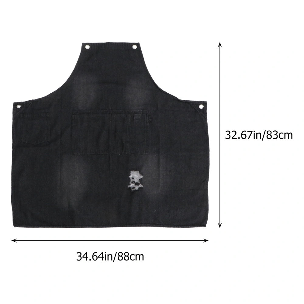 1Pc Washable Denim Apron Oil-proof Working Apron Garden Work Clothes Black