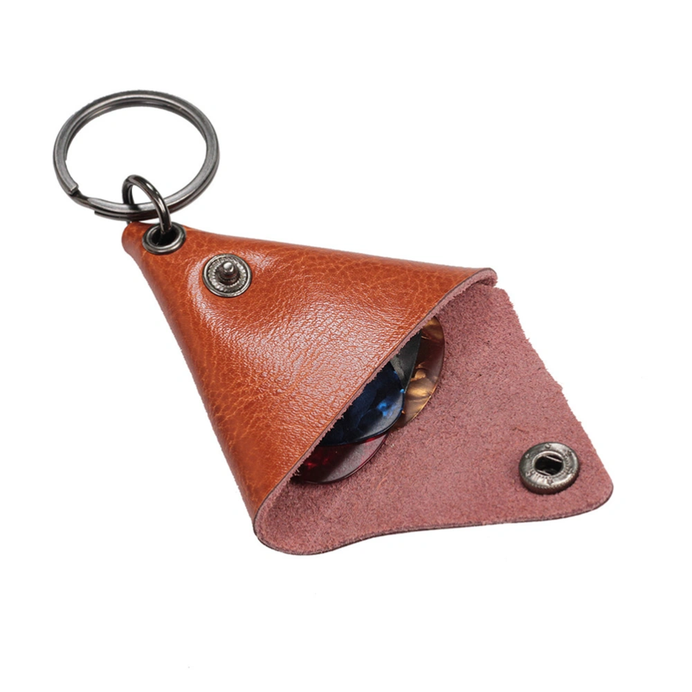 Guitar Pick Holder Genuine Leather Guitarra Plectrum Case Bag Triangle Keychain Accessories (Orange)