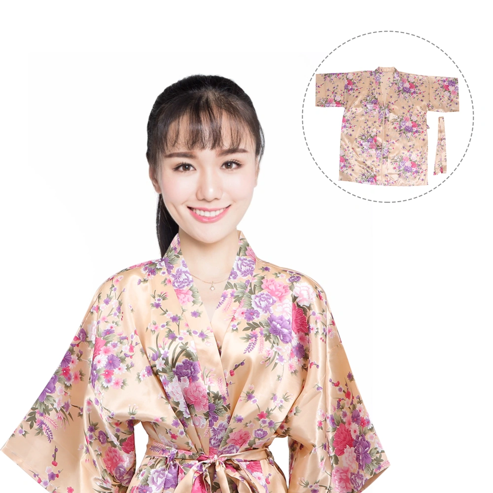 Women Summer Bath Robe Flower Printed Pajamas Fashion Short Kimono Sleepwear