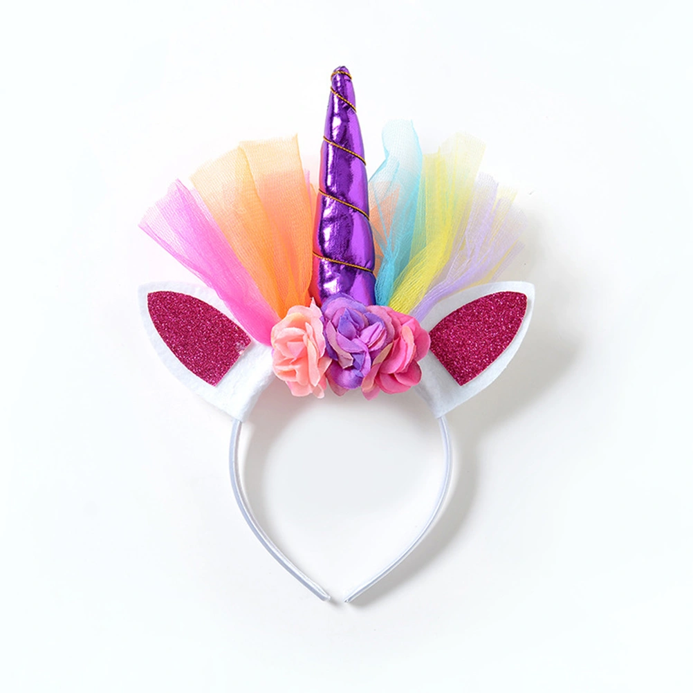 Girls Half Tutu Skirt Rainbow Dress Unicorn Headgear Set Summer Birthday for Girls - Size S (Purple Rose and Blue)