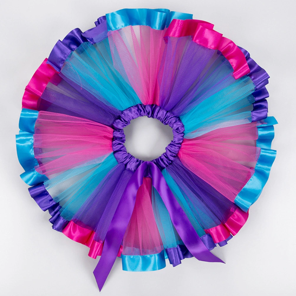 Girls Half Tutu Skirt Rainbow Dress Unicorn Headgear Set Summer Birthday for Girls - Size S (Purple Rose and Blue)