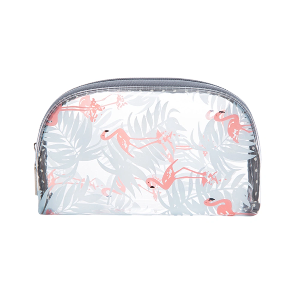 1pc Flamingo Pattern Makeup Storage Bag Travel Toiletry Organizer Waterproof PVC Cosmetic Storage Bag (Semicircle Size S)