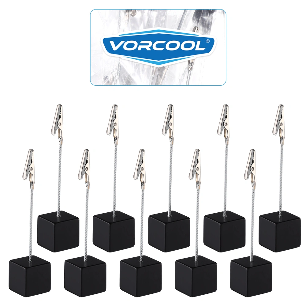 10pcs Wooden Base Photo Clip Holders Memo Clips Tabletop Place Card Holders Table Number Stands (Black)