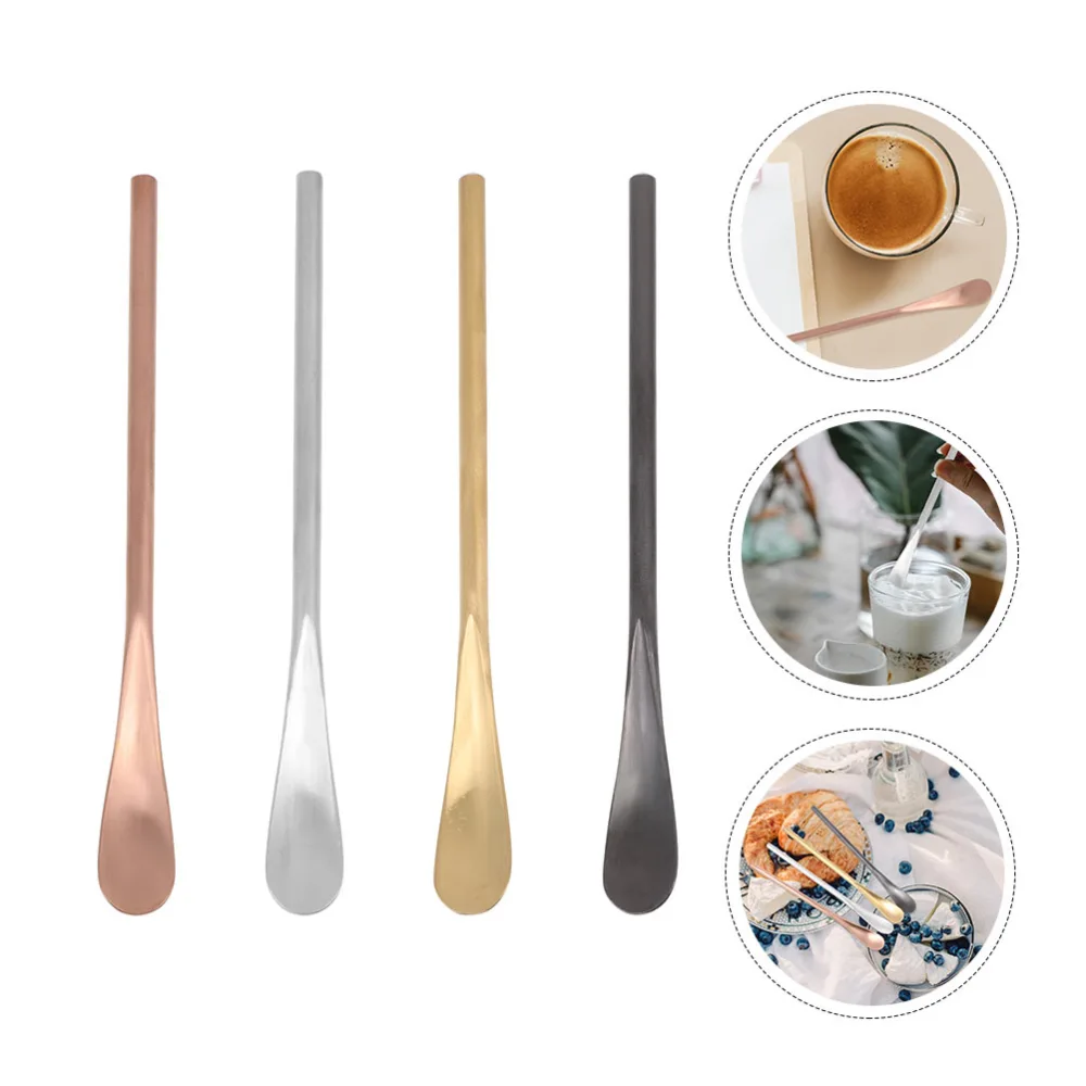 4Pcs Long Handle Coffee Stirring Spoons Stainless Steel Dessert Spoons Stirring Sticks