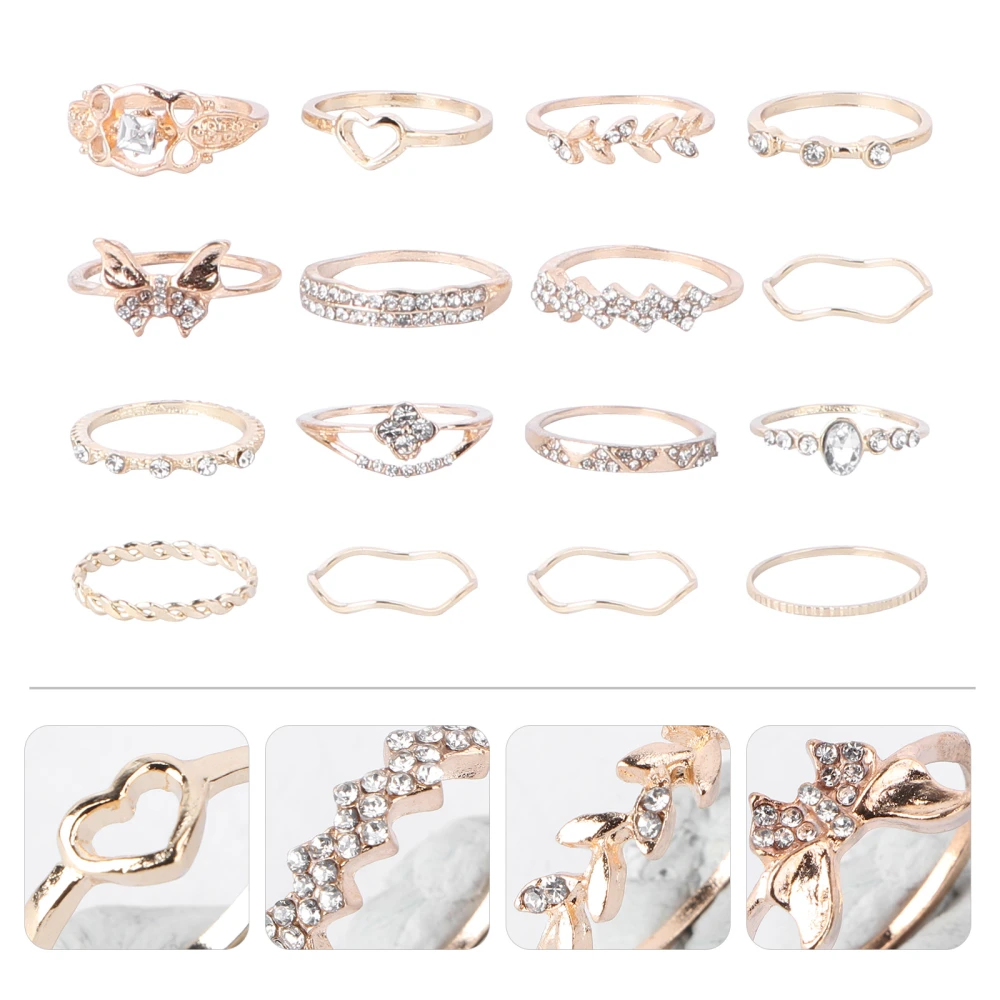 16pcs Knuckle Rings Alloy Simple Vintage Finger Rings Women Hand Decoration