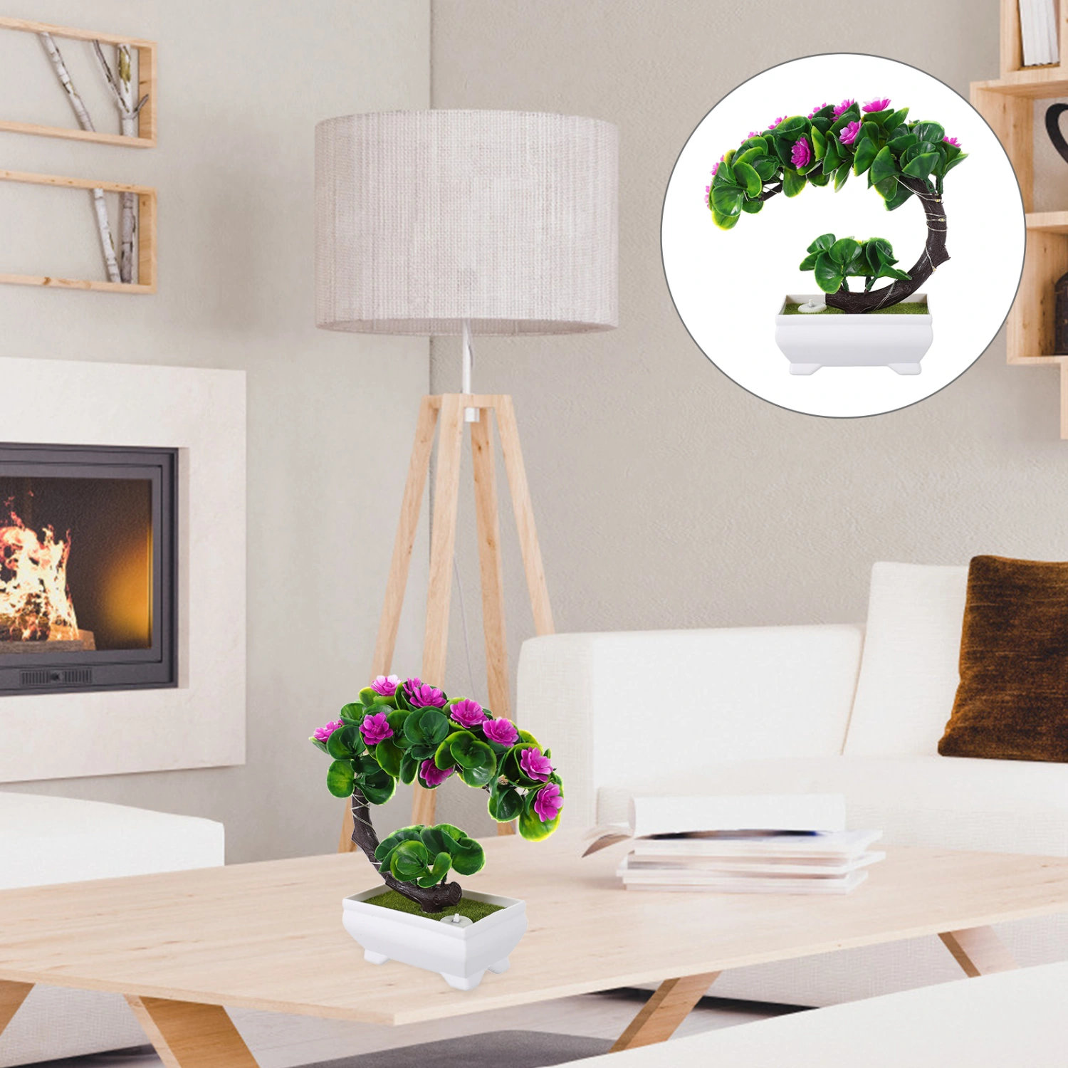 Potted Plant Ornament Desktop Landscape Plant Adornment Bonsai Decor with Lamp