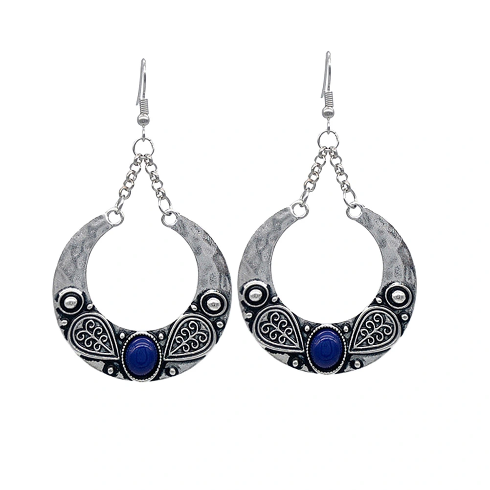 Ethnic Style Vintage Bohemian Drop Earrings Statement Jewelry for Ladies (Blue)