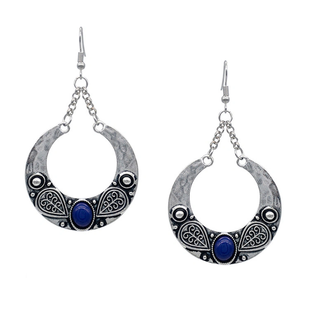 Ethnic Style Vintage Bohemian Drop Earrings Statement Jewelry for Ladies (Blue)