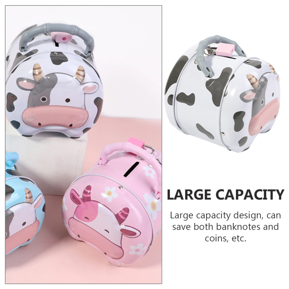 Lovely Milk Cow Saving Box Piggy Bank Tinplate Money Box Money Storage Tank (Random style)