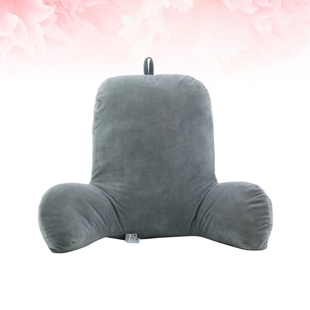 Comfortable Back Cushion with Arm Support Sofa Rest Lumbar Cushion Plush Fabric Reading Cushion Throw Pillow for Home Office Driving (Grey)